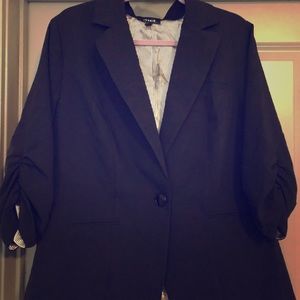 Black trouser jacket with cropped sleeves